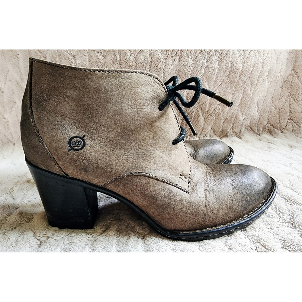 Born Taupe Leather Lace Up Block Heel Ankle Boots Womens 8 EU 39